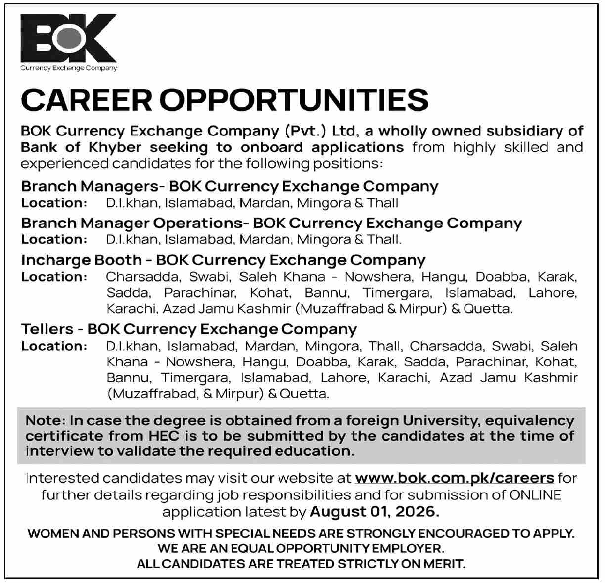 BOK Currency Exchange Company Jobs 2026 – Apply Online